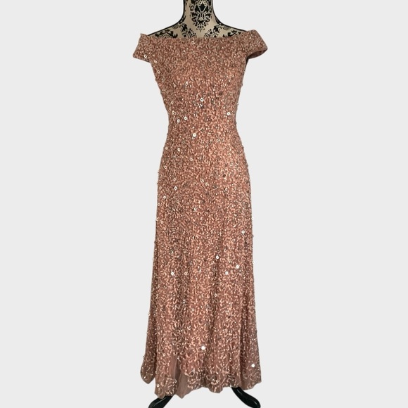 Adrianna Papell Sequin Off The Shoulder Gown - Picture 2 of 12